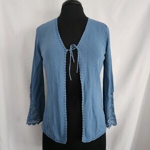 Womens Open Front Tie Front Crochet Cardigan Size Medium